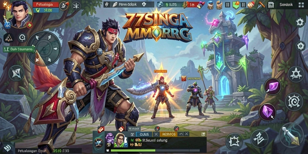 Screenshot gameplay 77SINGA menampilkan aksi pertarungan yang mendebarkan.