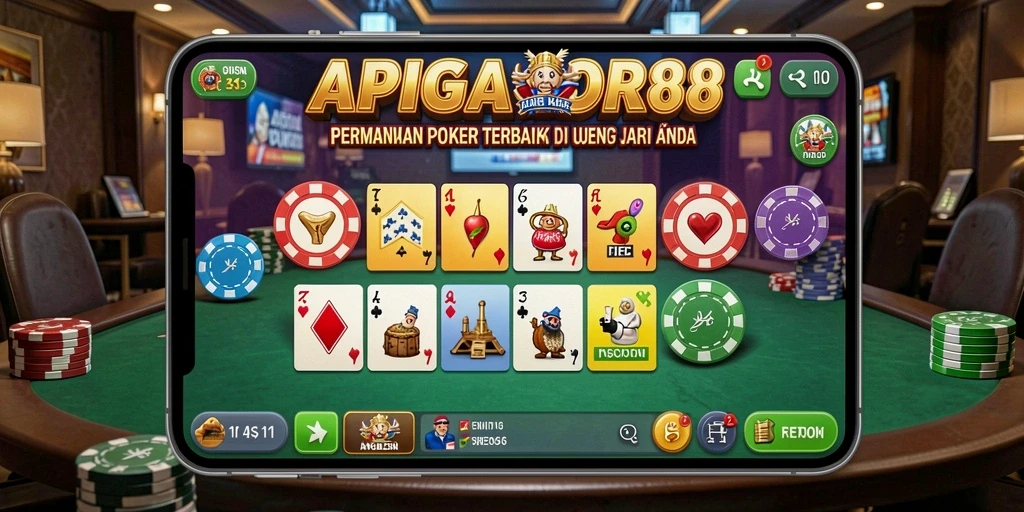 Tampilan gameplay seru dari APIGACOR88 dengan pemain poker terlibat.