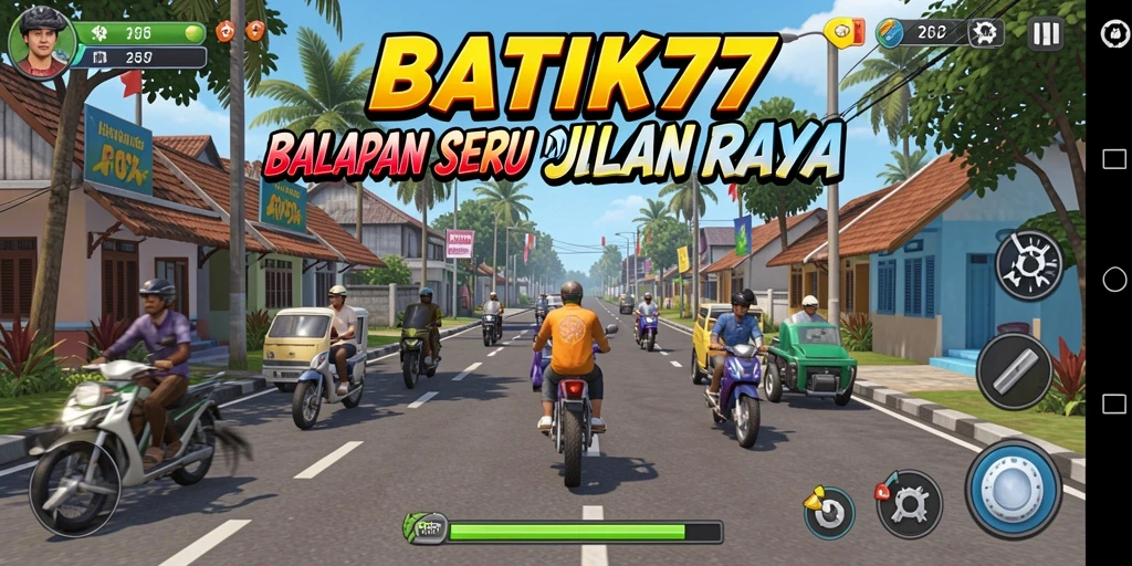 Tampilan gameplay <strong>BATIK77</strong> yang penuh aksi dan balapan menegangkan.