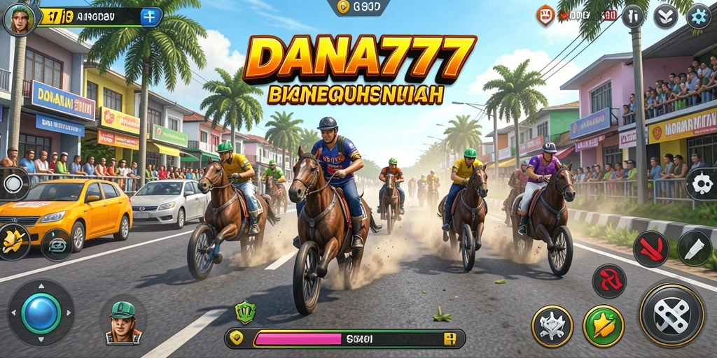 Screenshot gameplay DANA777 menampilkan aksi balapan yang mendebarkan.