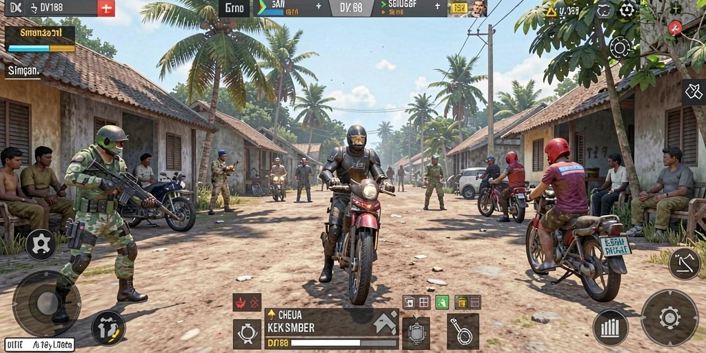 Screenshot gameplay DV188 menampilkan interaksi aktif pemain dalam simulasi kehidupan.