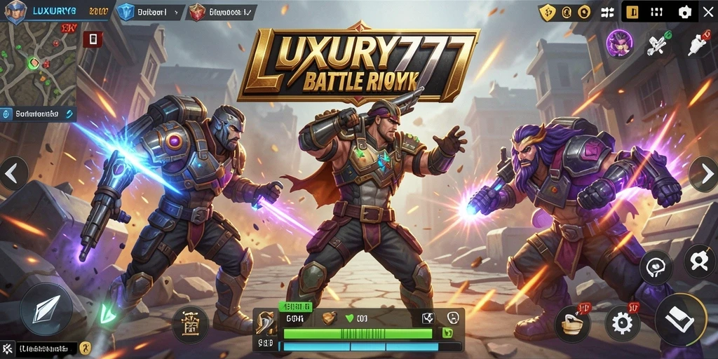 Tangkapan layar utama LUXURY777 menunjukkan aksi pertempuran seru dalam mode Battle Royale.