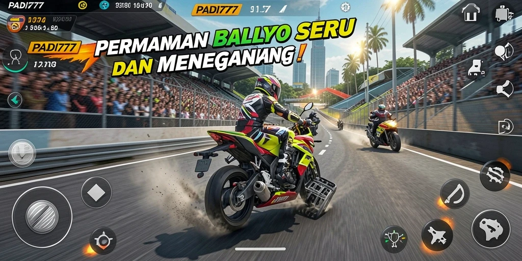 Screenshot PADI777 menampilkan aksi balap motor yang mendebarkan.