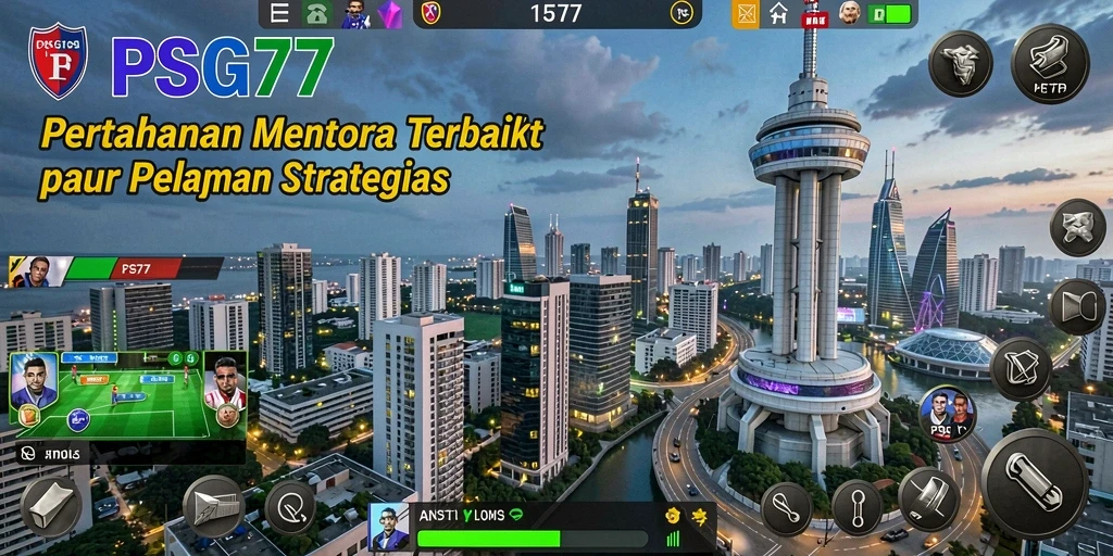 Tampilan gameplay seru dengan menara yang strategis dalam PSG77.