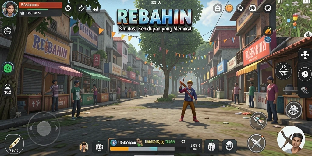 Screenshot utama REBAHIN menampilkan gameplay simulasi yang menarik.