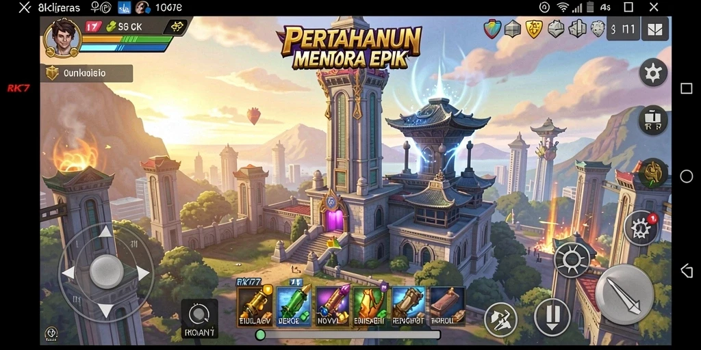 Tampilan gameplay menara pertahanan yang intens dan strategis.