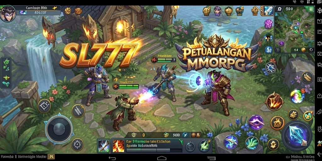 Screenshot utama SL777 menunjukkan pertempuran epik di dunia yang luas.