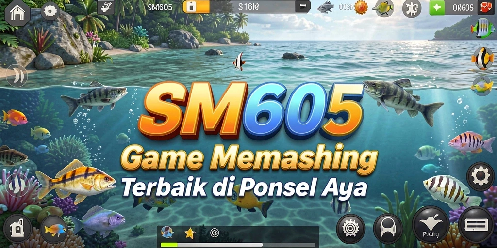 Tangkapan layar gameplay SM605 yang menampilkan aksi memancing yang seru.