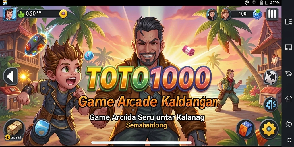 Screenshot utama TOTO1000 menampilkan aksi seru dalam gameplay Arcade.