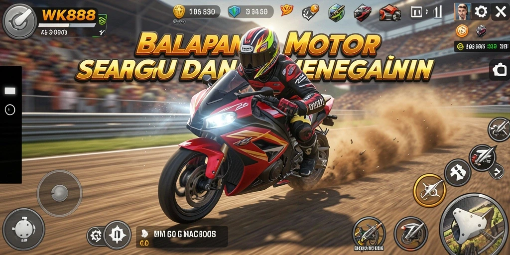 Gameplay menarik dengan balapan motor yang mendebarkan.