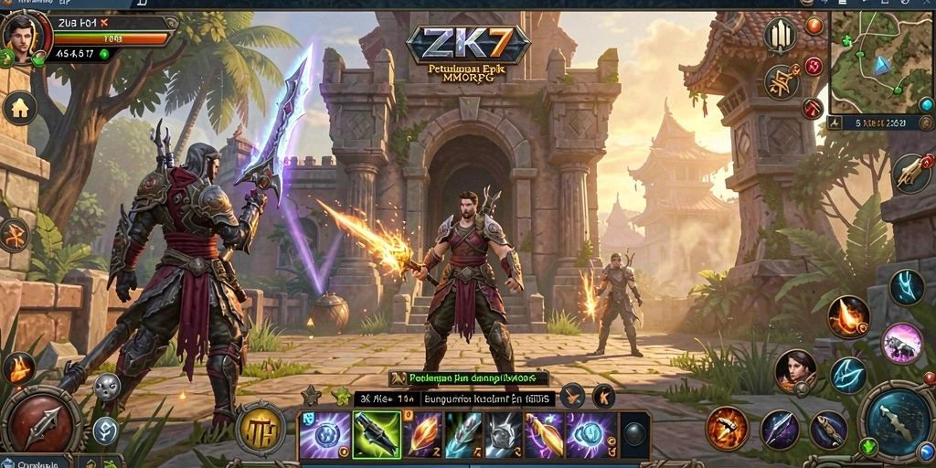 Gameplay ZK7 dengan pertempuran seru di dunia fantasi.